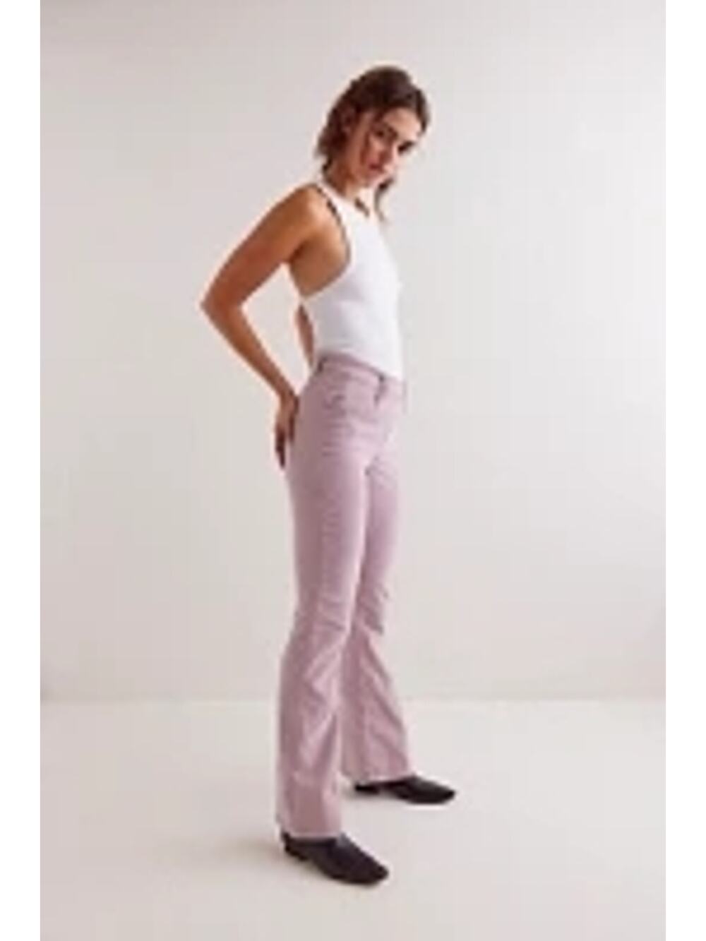 New FREE PEOPLE x CRVY Karma Cord Flare Jeans WTF $128 LARGE Lilac Smoke